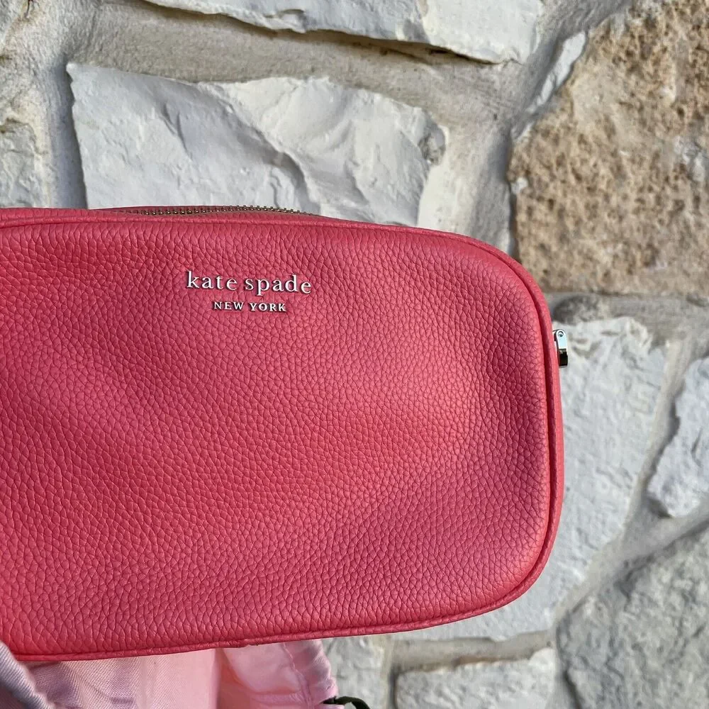 Kate Spade Peach Melba Pink Leather Camera Bag Crossbody With Matching KS Wallet
